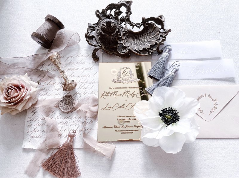 金色镜面    复古设计 ACRYLIC 结婚 喜帖 20 张起 - 喜帖 - 压克力 金色