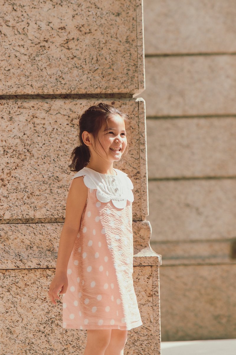 花瓣圆点缤纷洋装 - 童装礼服/连衣裙 - 棉．麻 黄色