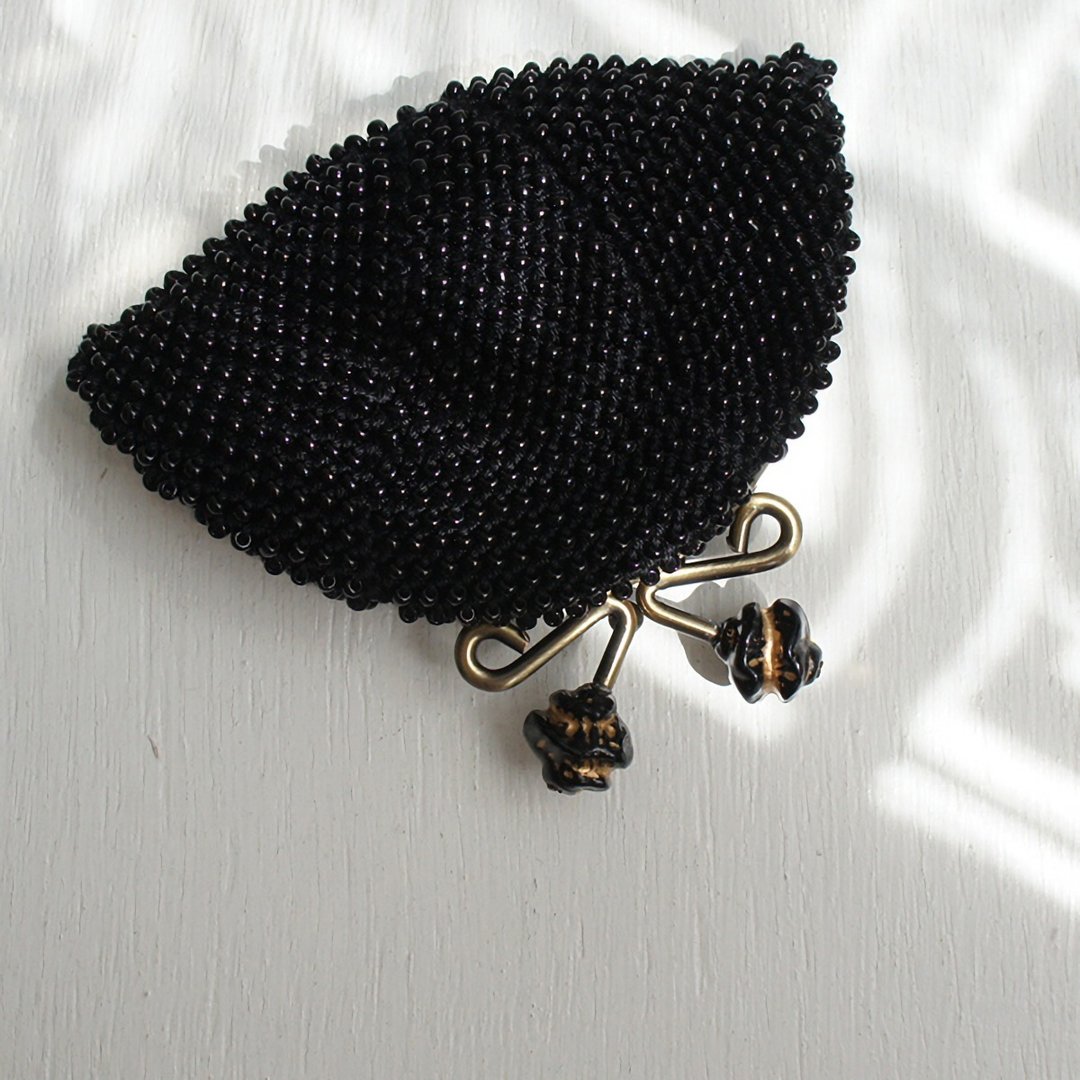 Ba-ba handmade Beads crochet coinpurse No.1279 - 化妆包/杂物包 - 其他材质 黑色