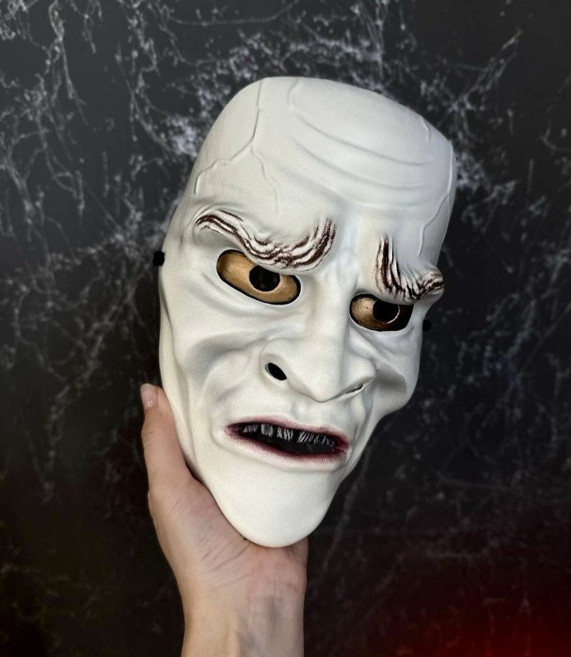 能剧面具男、古城面具、冲绳面具、日本戏剧面具、老人面具 - 口罩 - 树脂 白色