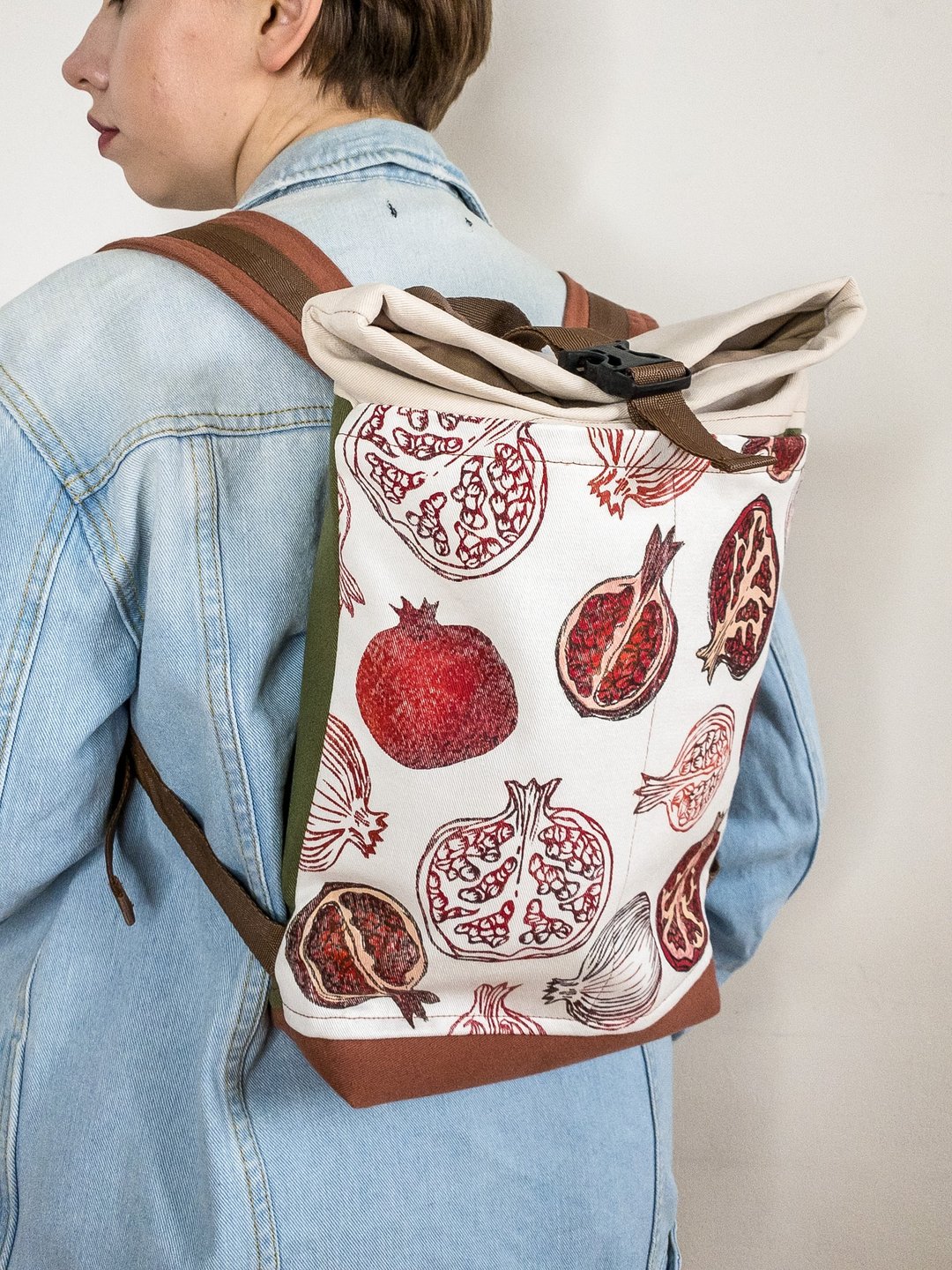 Pomegranates backpack - 后背包/双肩包 - 棉 红色