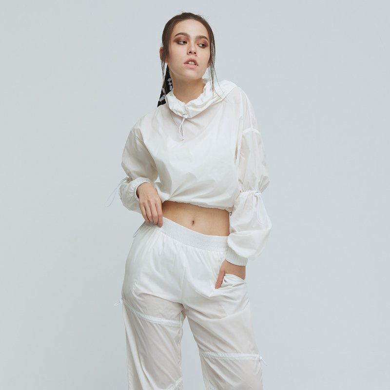 ULTRACOOL-凉感透明抽绳短版上衣(女)-香槟白 - 女装上衣 - 其他材质 白色