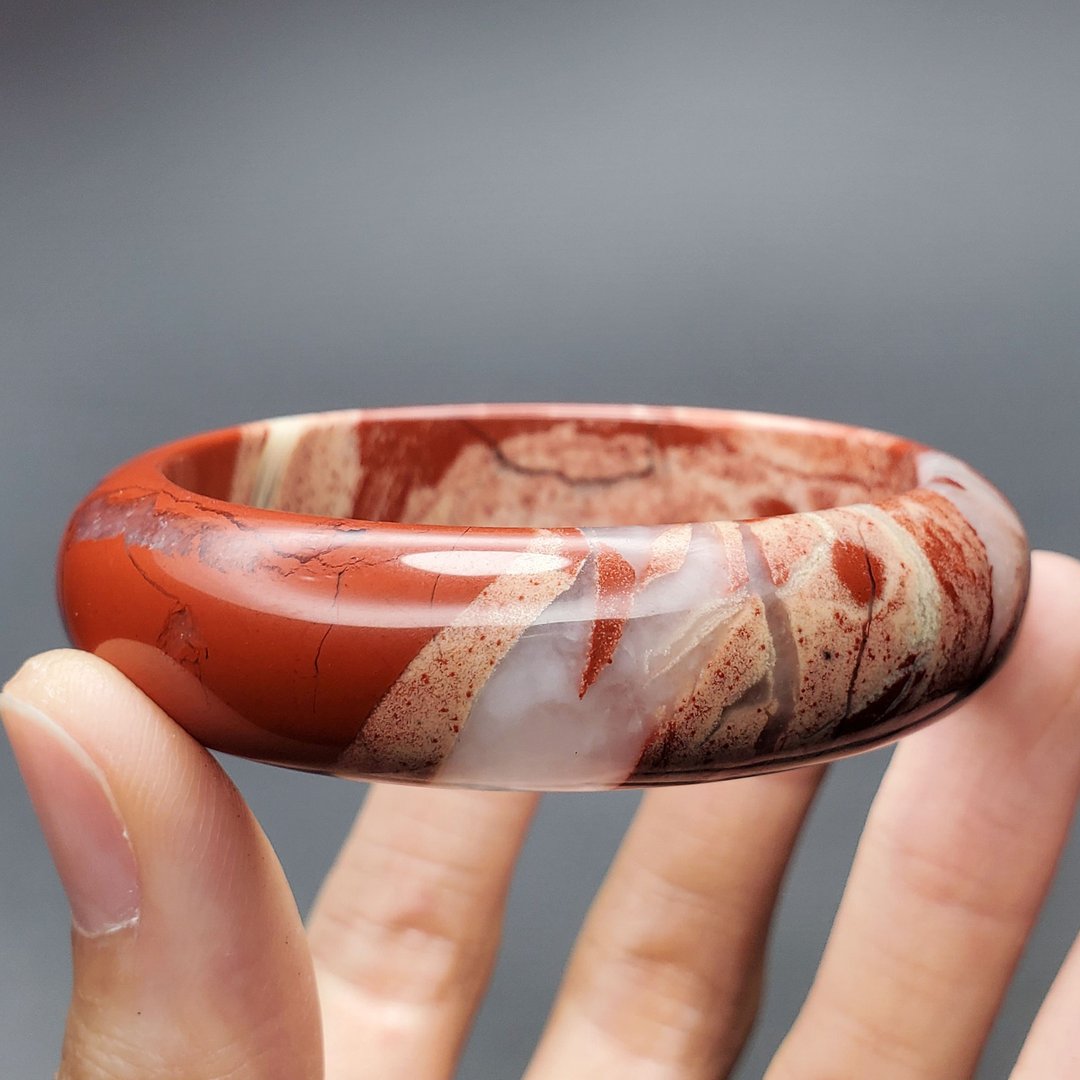 天然 顶级 南非 红碧玉 金龙纹 红运当头 无瑕 手镯 17cm 单品 - 手链/手环 - 宝石 红色