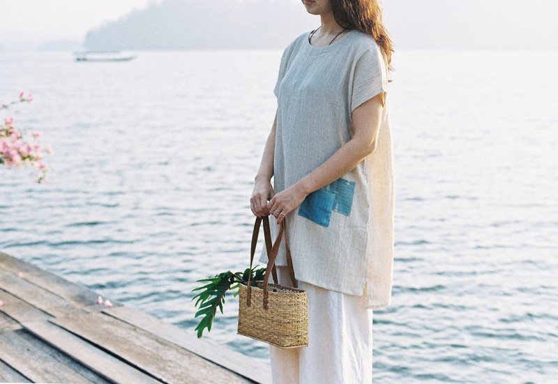 **Summer Breeze ~ simple U | Natural indigo on linen** - 背带裤/连体裤 - 棉．麻 白色