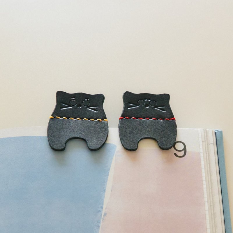 喵签【黑猫造型书签/皮革/文具小物】 - 书签 - 真皮 黑色