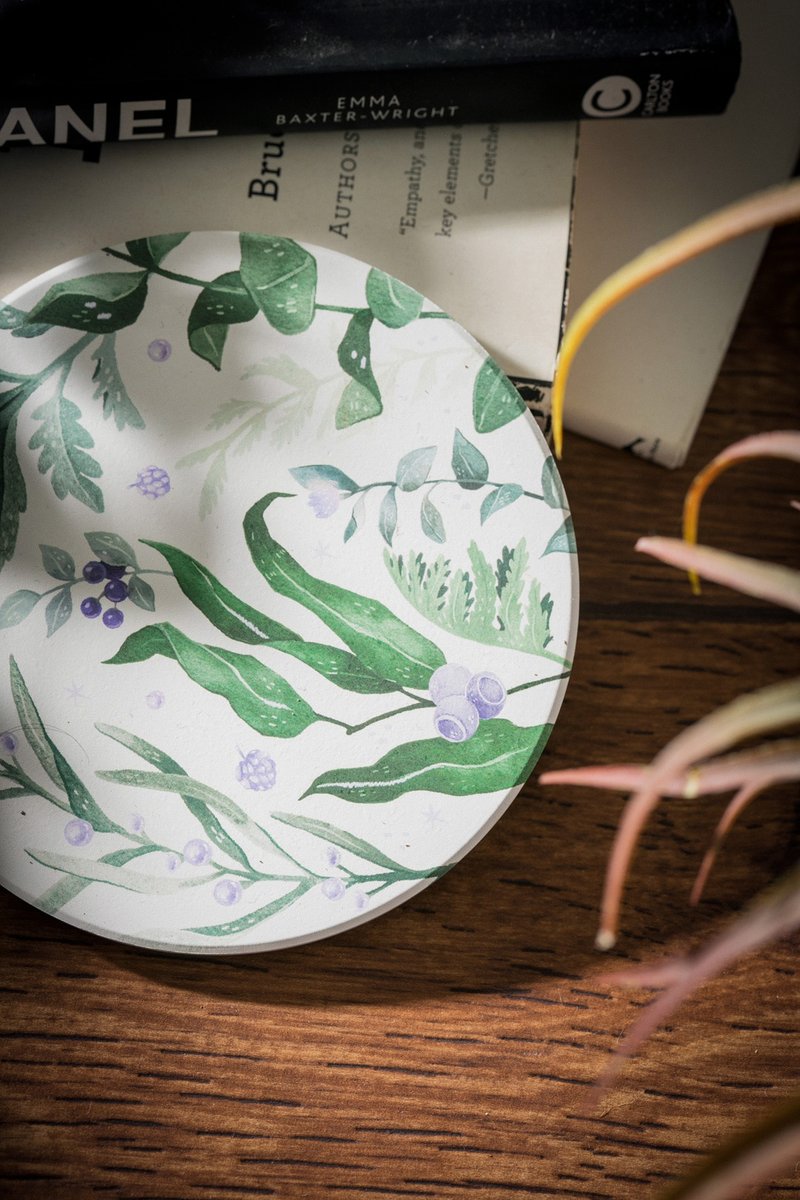 陶瓷吸水杯垫-Morning greenery晨曦绿意 - 杯垫 - 陶 绿色