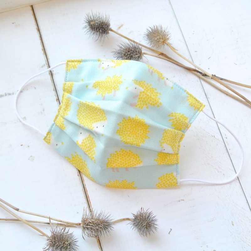 可洗涤、舒适且可爱的手工立体口罩 抗菌 Hedgehog Lightskyblue - 口罩 - 棉．麻 蓝色