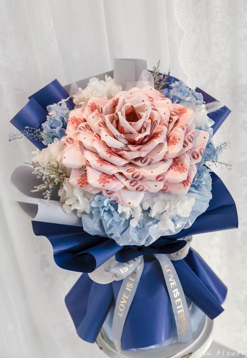 蓝色花束/钞票花束/有钱花/纸钞花束/钱花花束/生日花束/男友花束 - 干燥花/捧花 - 植物．花 蓝色