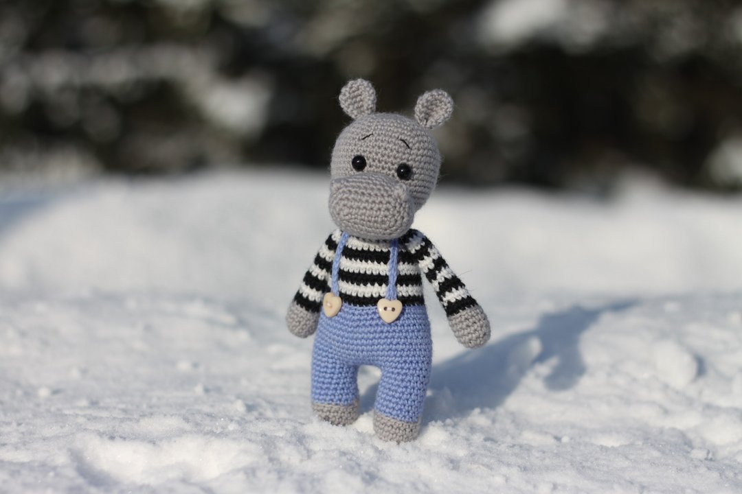 Crochet hippo toy 7,1 inch, handmade amigurumi hippo, crochet hippo - 其他 - 羊毛 