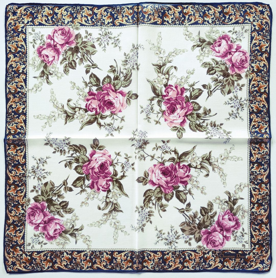 Christian Dior 古董手帕 口袋巾 碎花 19 x 19 英寸 - 手帕/方巾 - 棉 白色