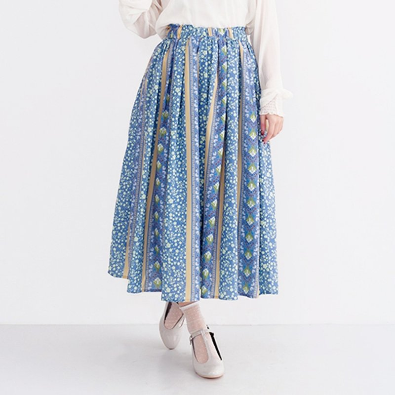 Swiss Embroidery Pattern Flare Skirt - 裙子 - 聚酯纤维 蓝色