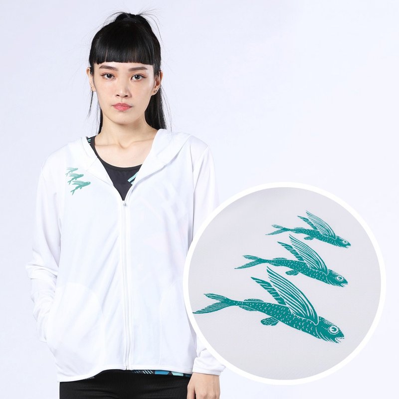 【海洋动物系列】三条鱼凉感UV连帽外套中性款(白) - 男装外套 - 其他材质 白色