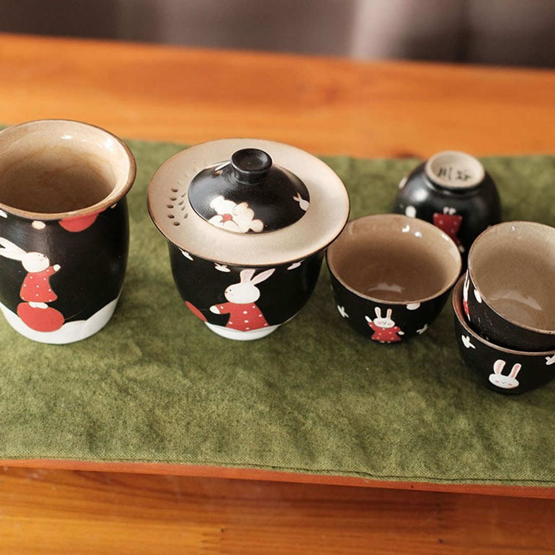 櫻桃兔子茶壺 / 日式功夫茶具 / 家用陶瓷茶杯 - 茶具/茶杯 - 瓷 黑色