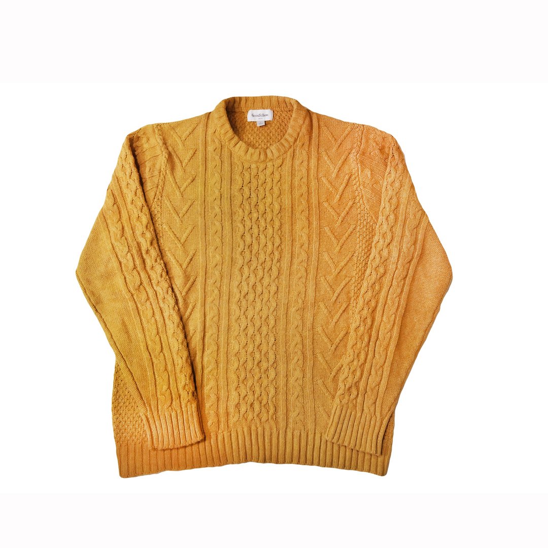 Vintage Aran Style Sweater 古着爱尔兰渔夫毛衣 - 男装针织衫/毛衣 - 其他人造纤维 黄色