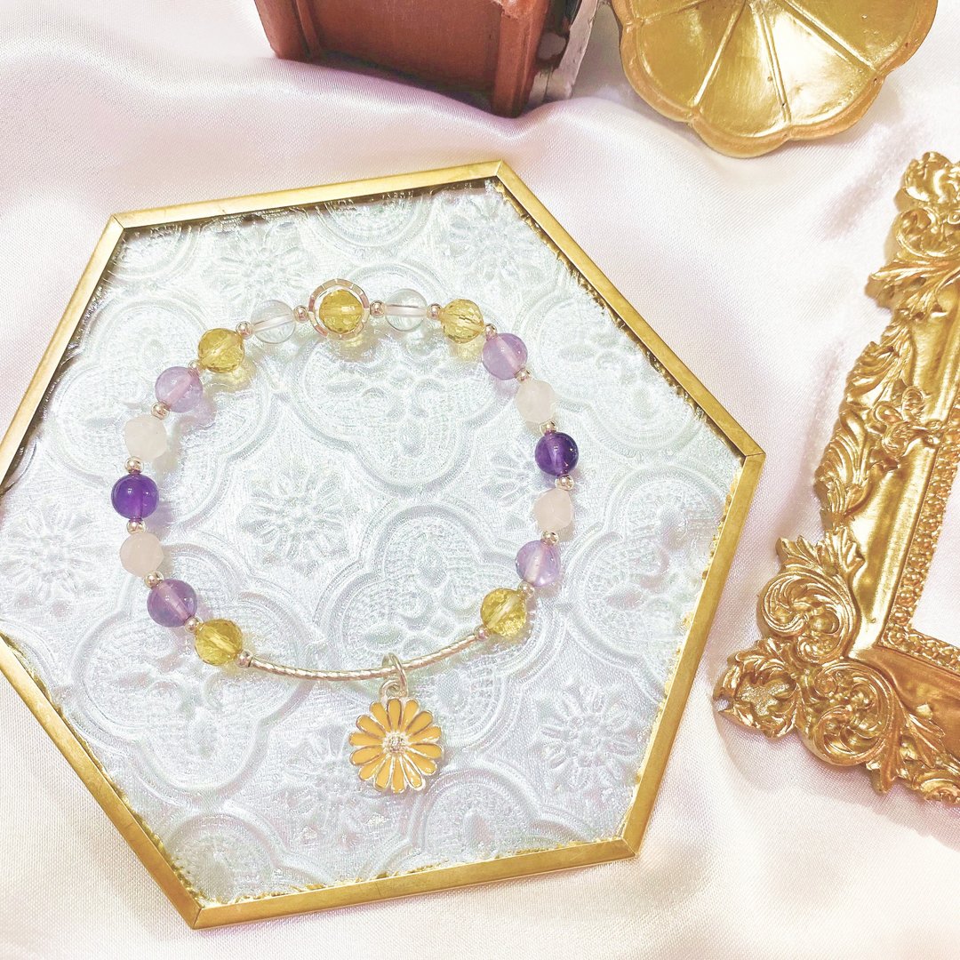 金韵女神 黄水晶 紫水晶 薰衣草紫水晶 白水晶 粉晶 - 手链/手环 - 水晶 黄色