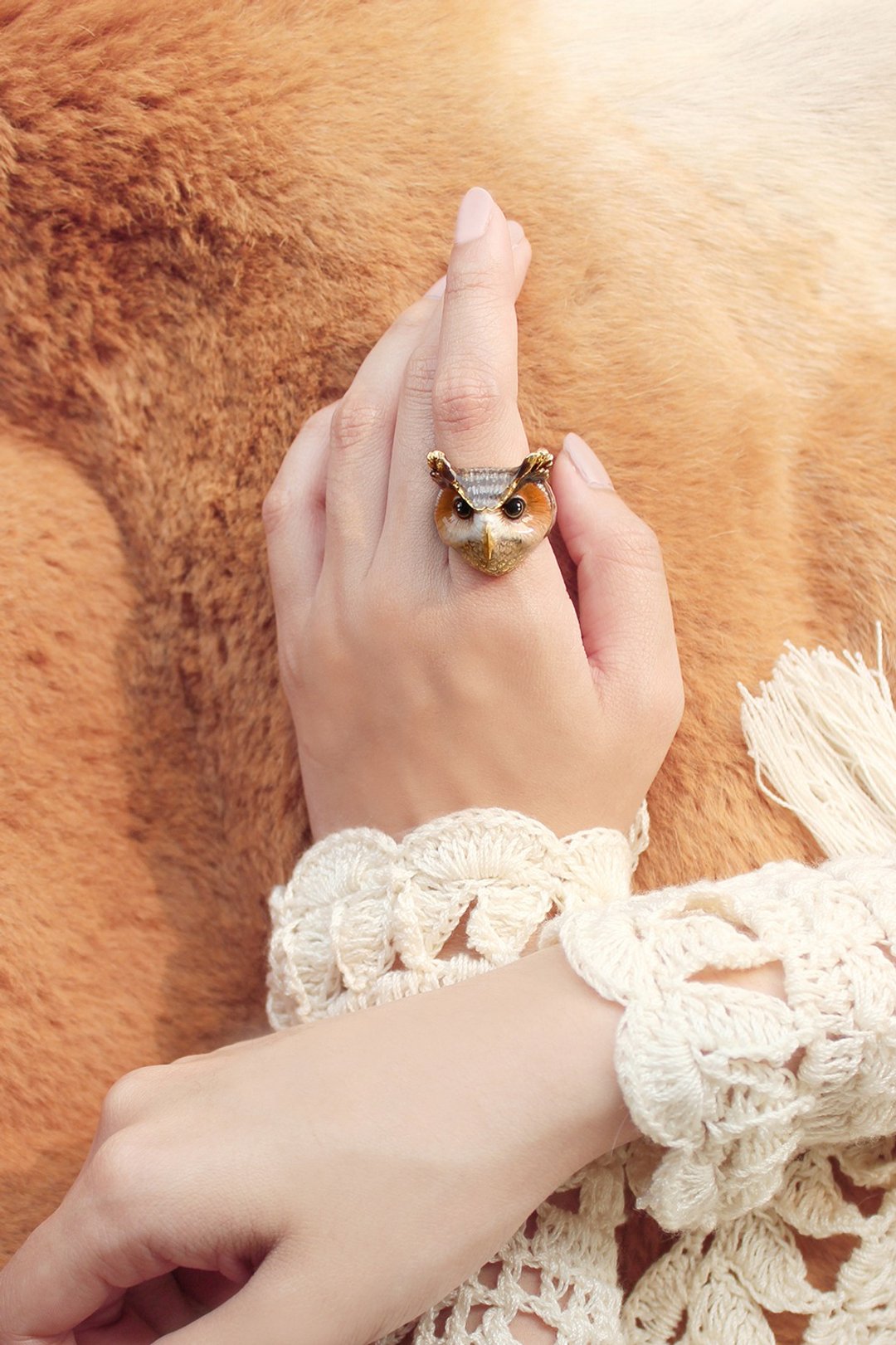 Merry Great Horn Owl Ring - 戒指 - 其他金属 咖啡色