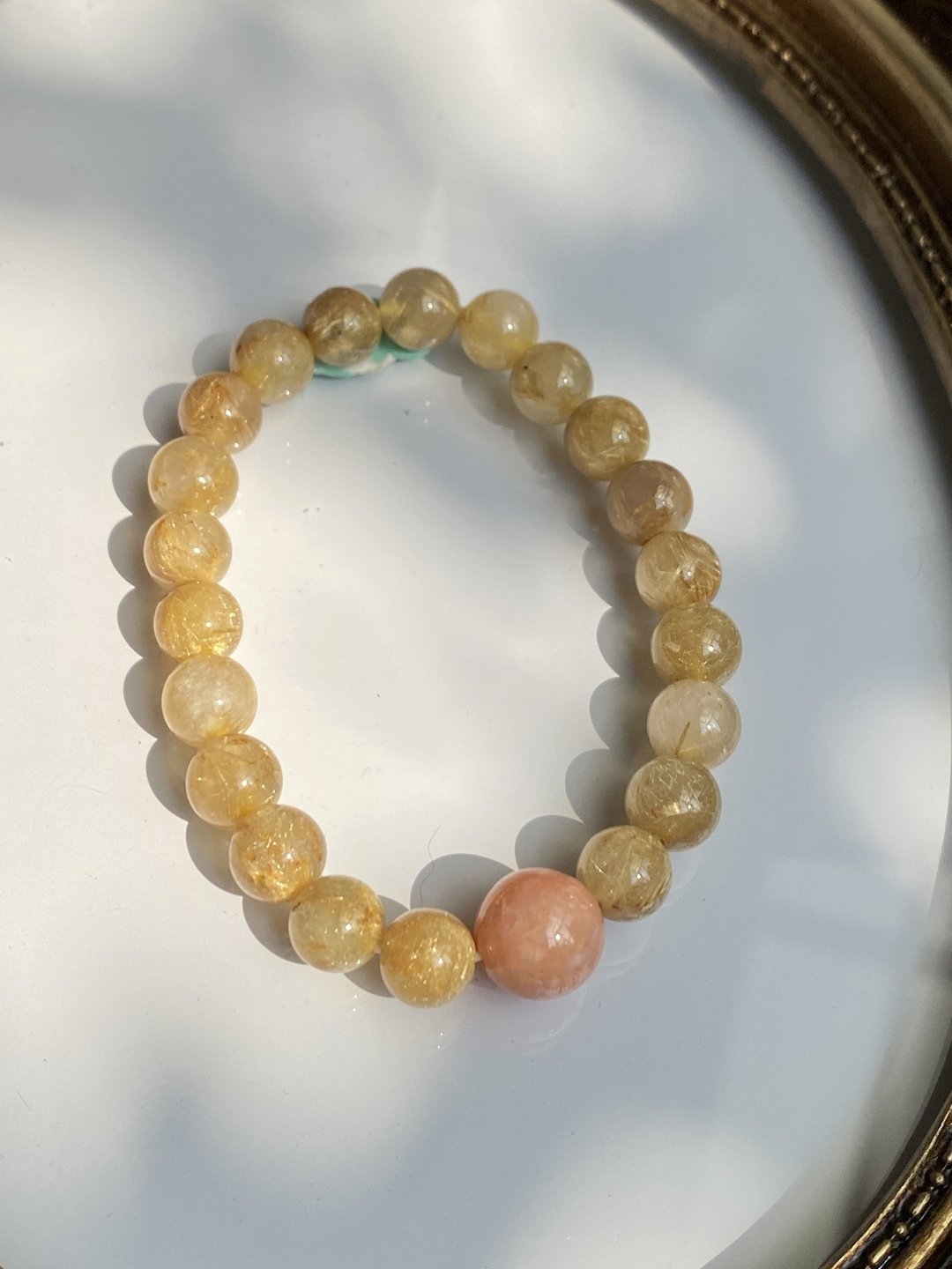 发财金发晶粉红珊瑚玉手串 - 手链/手环 - 水晶 金色