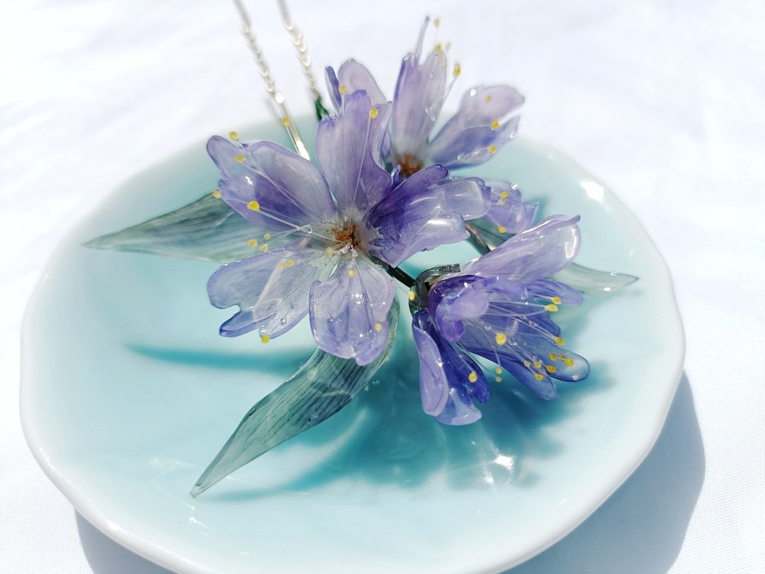 爱的使者 紫色鸢尾花热缩花古风发簪发钗汉服旗袍和服发饰饰品 - 发饰 - 其他材质 紫色