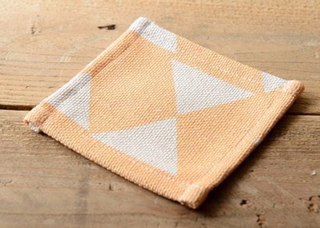 Coaster 4-disc set Scandinavian pattern yellow diamond natural Linen 9.5 × 9.5cm jubileecoastercs001 - 杯垫 - 棉 
