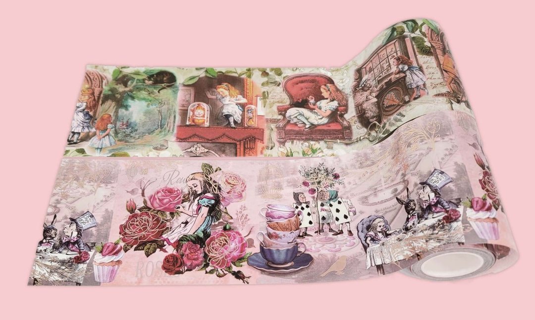 Alice in Wonderland Extra Wide 10 cm Washi Tapes – Set of 2 - 纸胶带 - 纸 粉红色