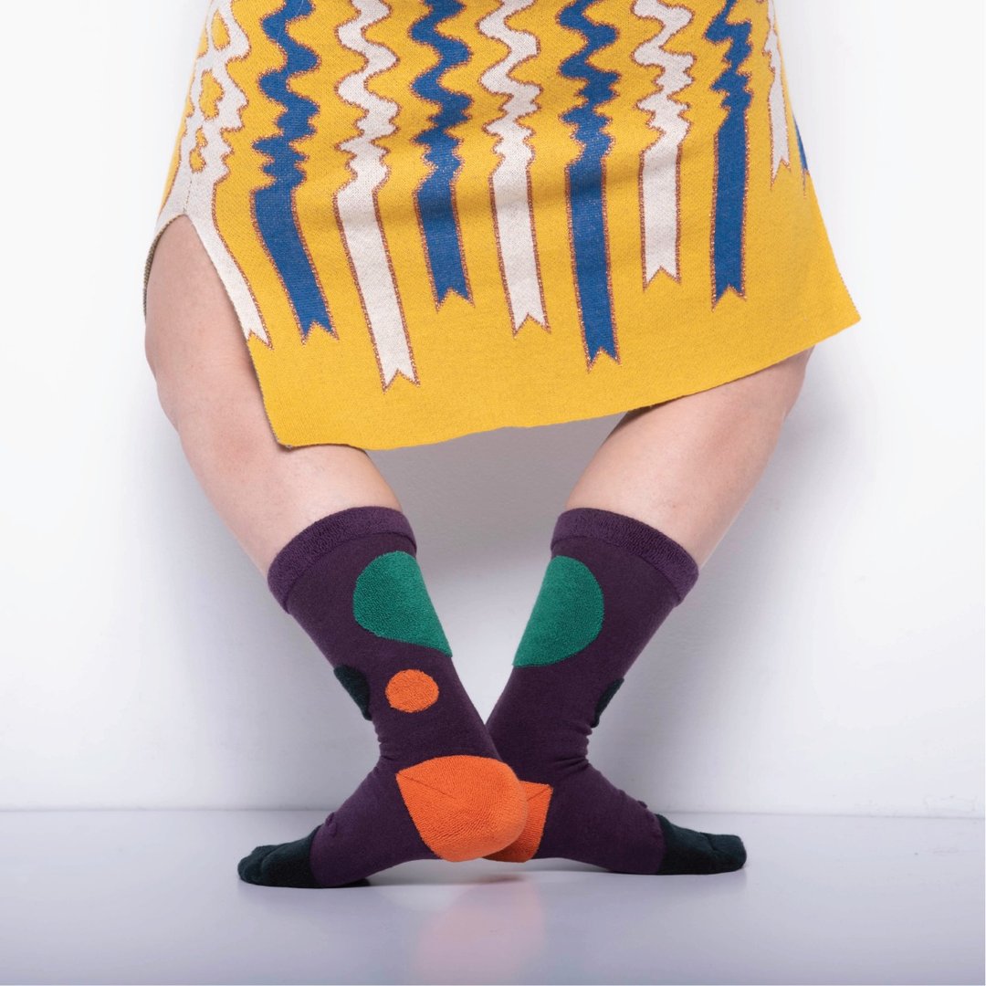 内在美系列 - 心 深紫色 双面中筒袜 Reversible Socks - 袜子 - 棉．麻 紫色