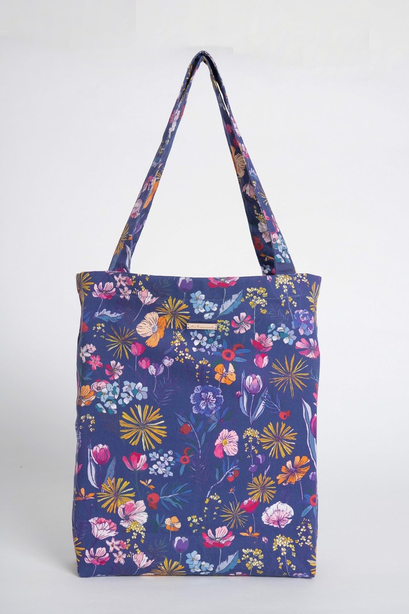 【波丽印花】文青手提肩背袋 A4 日本千叶 琉璃绀 纯棉 斜纹布 - 侧背包/斜挎包 - 棉．麻 蓝色