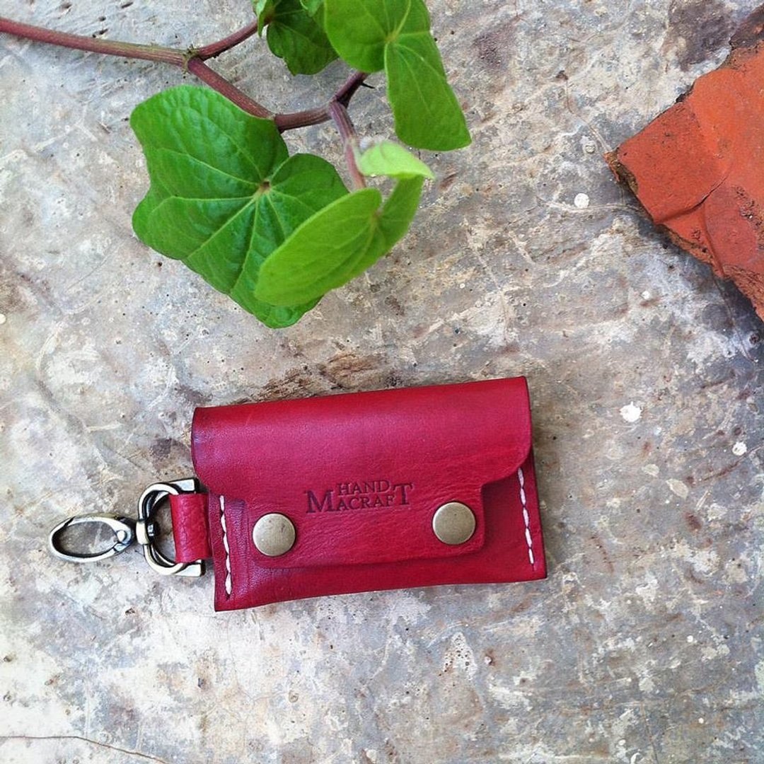 mini wallet keychain (color Maroon) - 钥匙链/钥匙包 - 真皮 