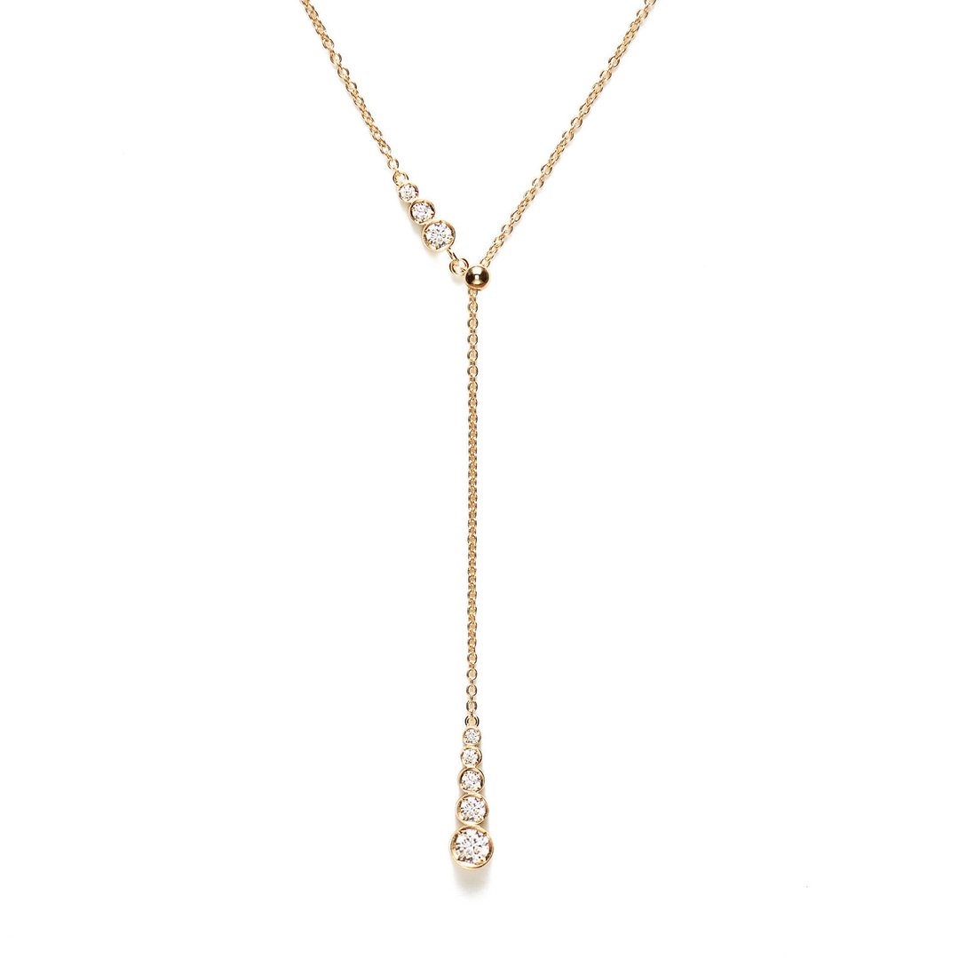 轻奢宝石Y字链 925银厚镀18K金 Triste Diamond Necklace - 项链 - 纯银 金色