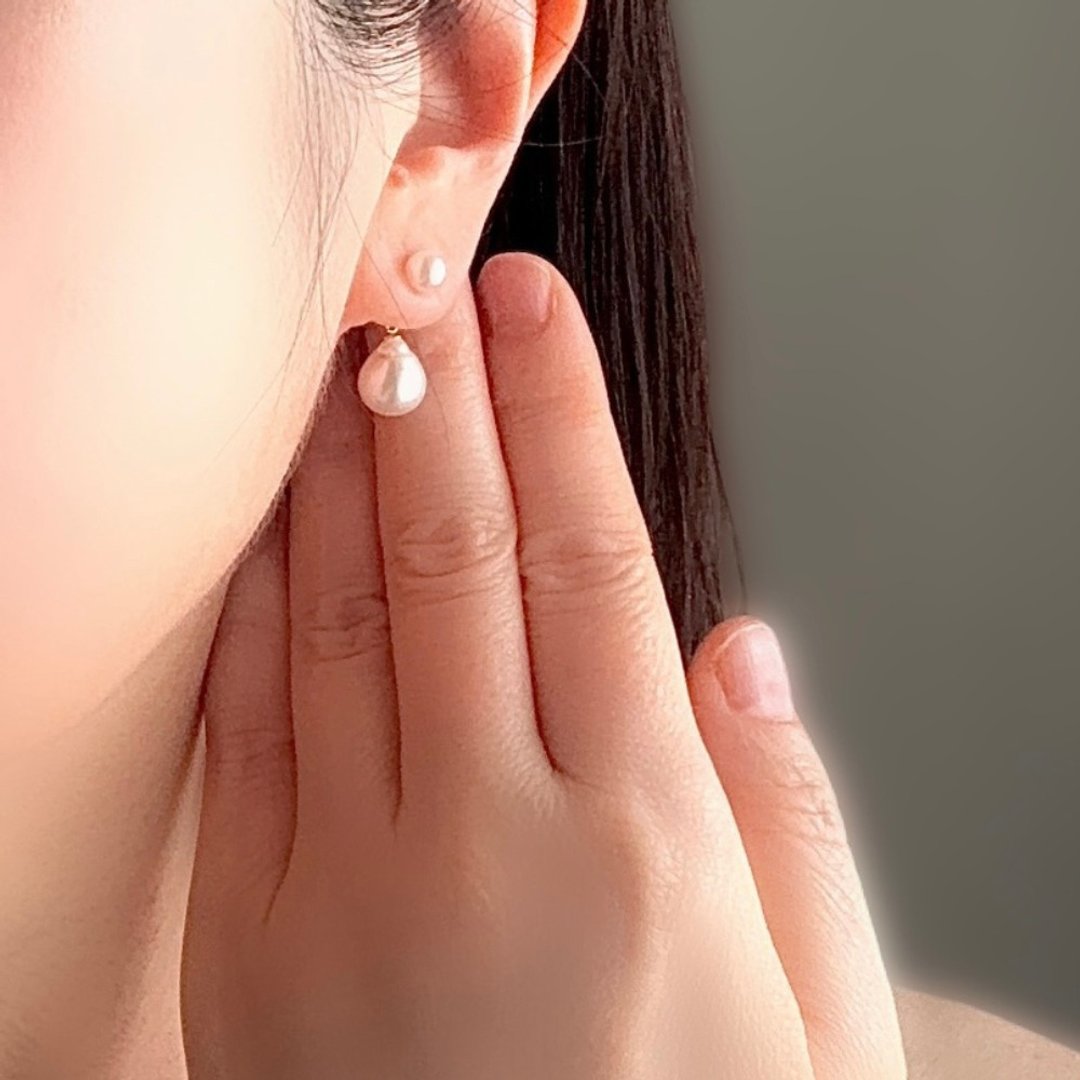 K18 耳环 阿古屋珍珠 珍珠耳环 垂坠珍珠 巴洛克珍珠 日本珍珠 pearl earrings 珍珠耳饰 珍珠耳环 진주귀걸이 - 耳环/耳夹 - 珍珠 
