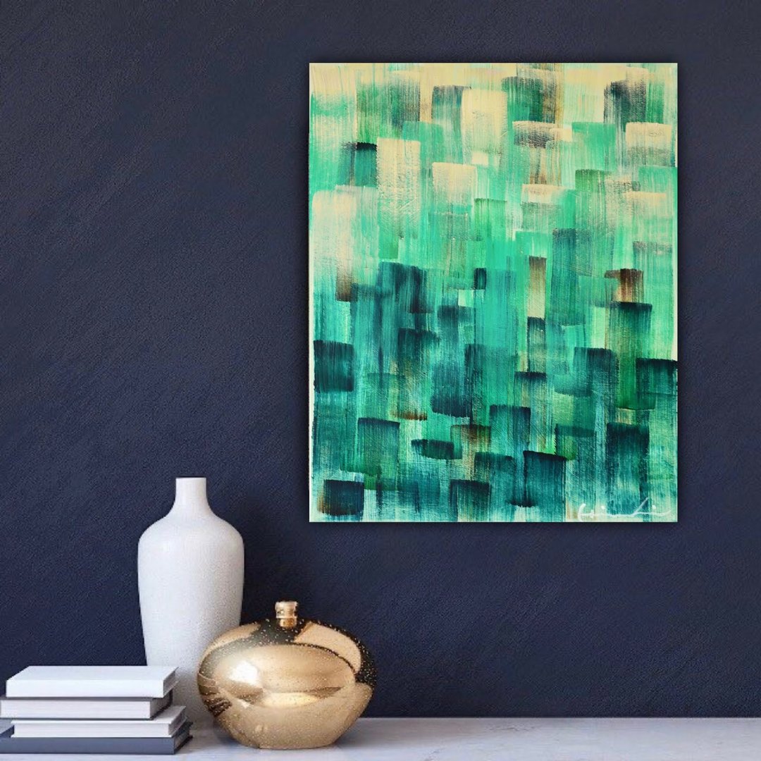 Abstract painting, contemporary art, interior art, 10.7 x 8.7 inches - 插画/绘画/写字 - 压克力 绿色