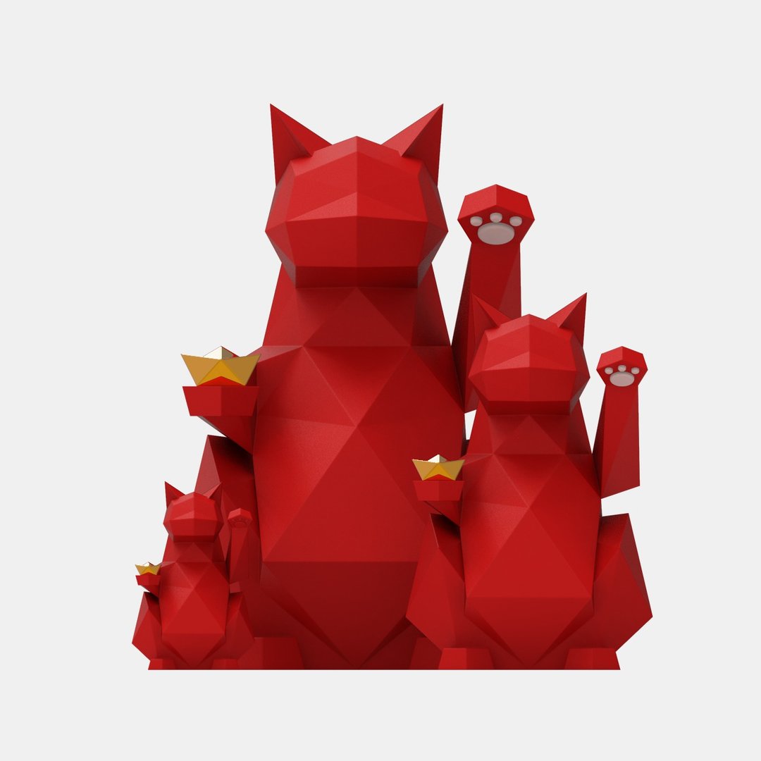 钻猫招财猫雕塑 - 摆饰 - 树脂 红色