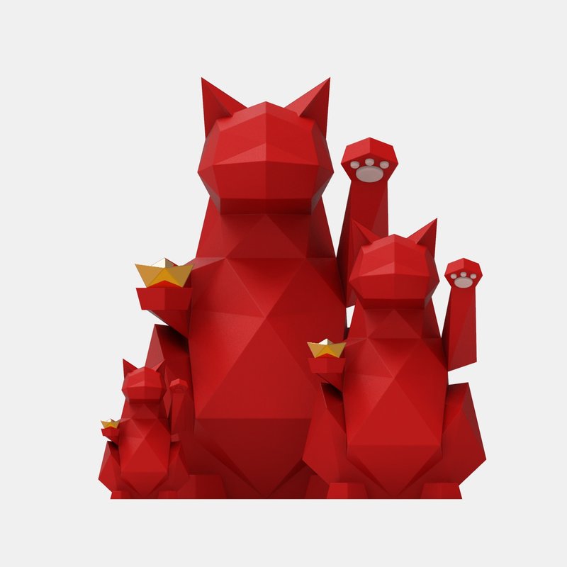 钻猫招财猫雕塑 - 摆饰 - 树脂 红色