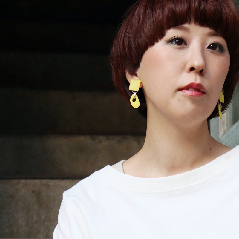 DEW DROPS-S Yellow (FROST) 2way/ earrings / ear clips / cuffif - 耳环/耳夹 - 玻璃 黄色