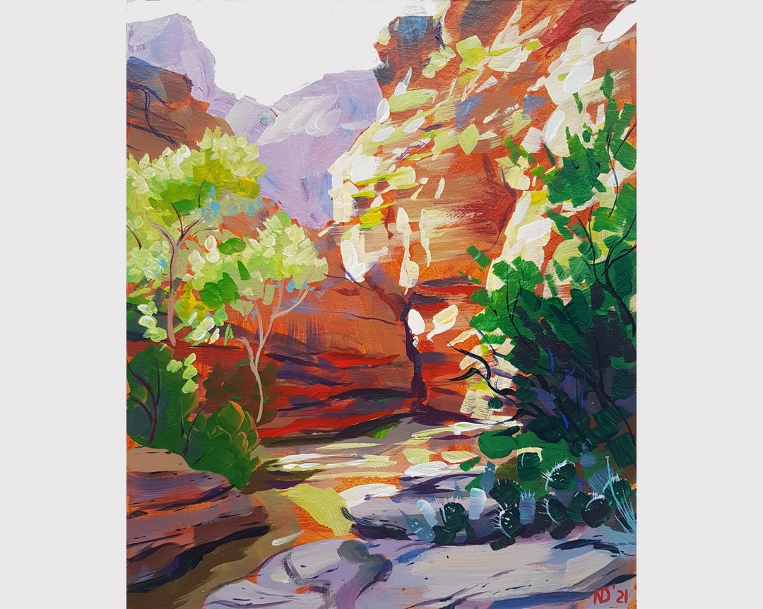 Zion Acrylic Painting Original Mountain Artwork Landscape Wall Art River - 海报/装饰画/版画 - 其他材质 橘色
