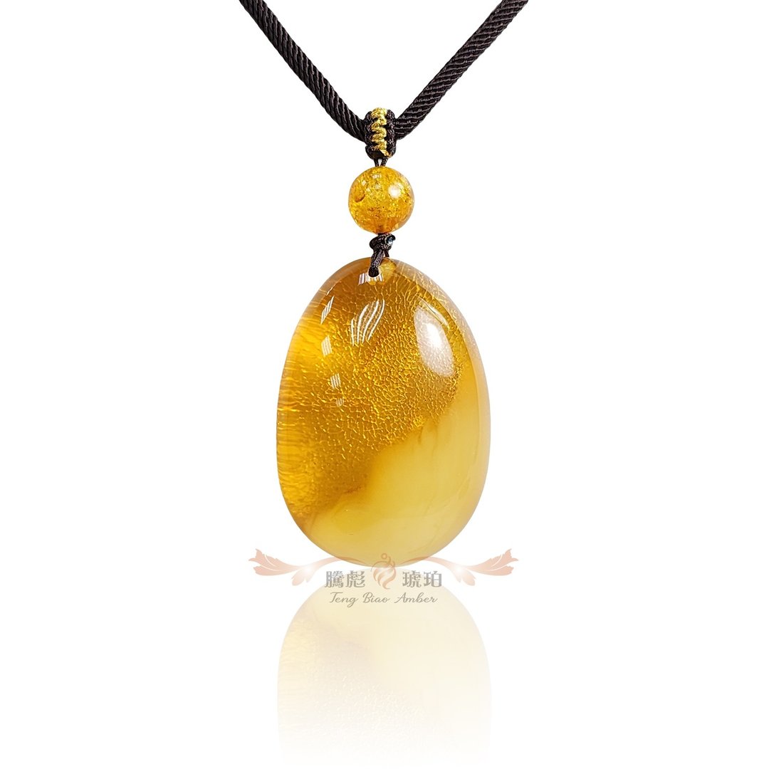 腾彪琥珀 天然琥珀蜜蜡 金绞蜜蜡  飘渺意境 雅致精品 水滴 项链 - 项链 - 宝石 橘色