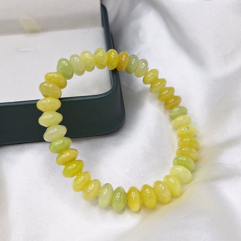 稀有色天然冰黄翡手串 算盘珠 手珠 珠串 | 天然缅甸玉A货翡翠 - 手链/手环 - 玉石 