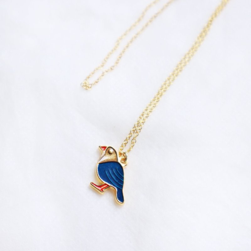 【卡片项链Card Necklace】台湾文化 入色款-台湾蓝鹊 - 项链 - 其他金属 卡其色