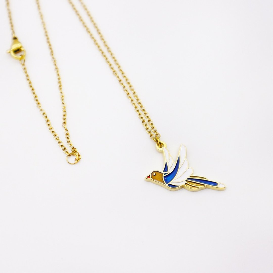 【卡片项链Card Necklace】台湾文化 入色款-台湾蓝鹊 - 项链 - 其他金属 卡其色