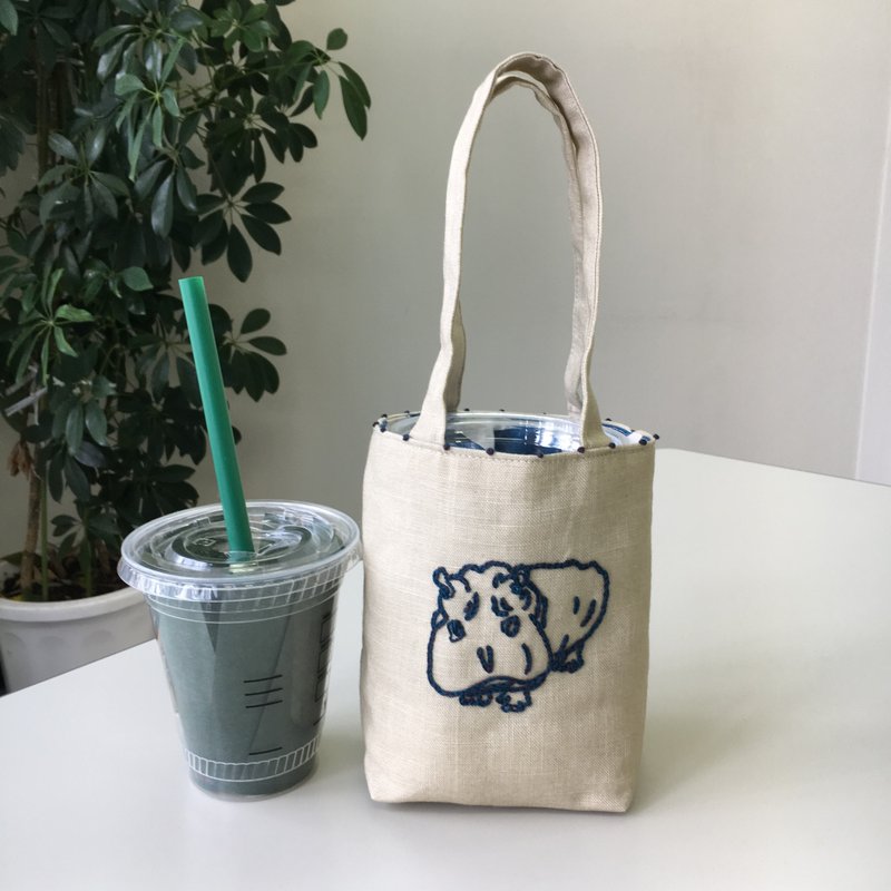 Cafe bag hippo mini tote - 手提包/手提袋 - 棉．麻 卡其色