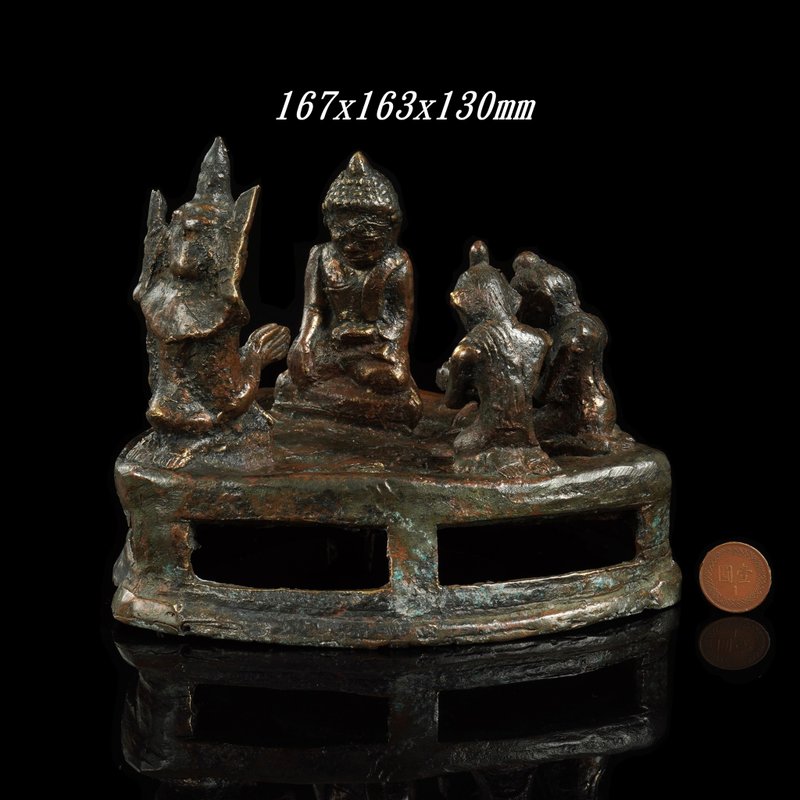 缅甸佛塔圣物-18-19世纪佛陀及供养天人信众.高13厘米 - 其他 - 其他材质 