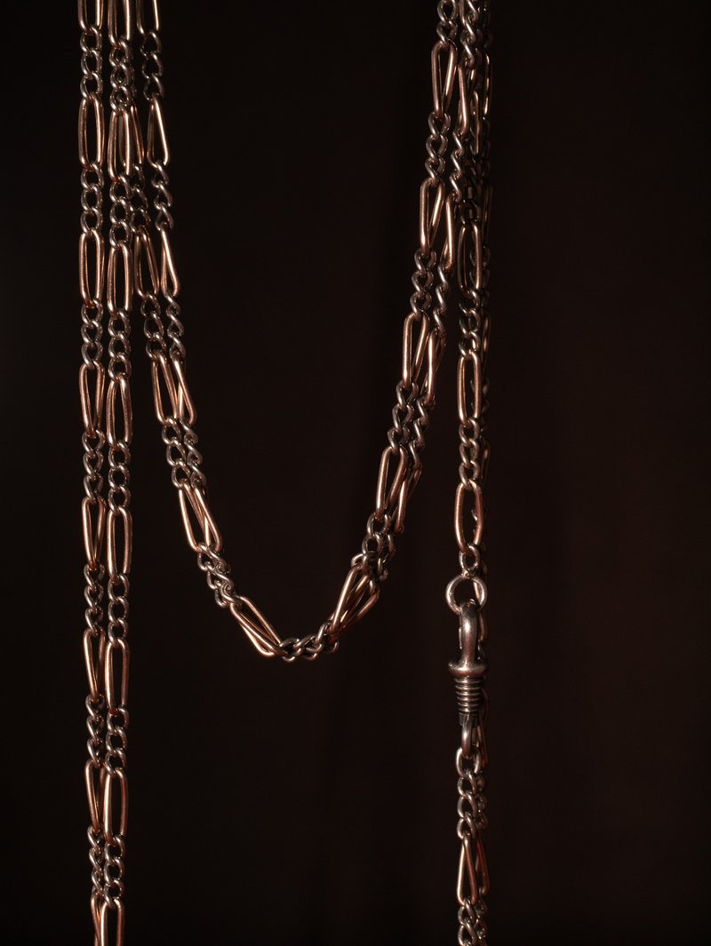 1890s 法国 金银双色扭环长链 - 项链 - 银 金色