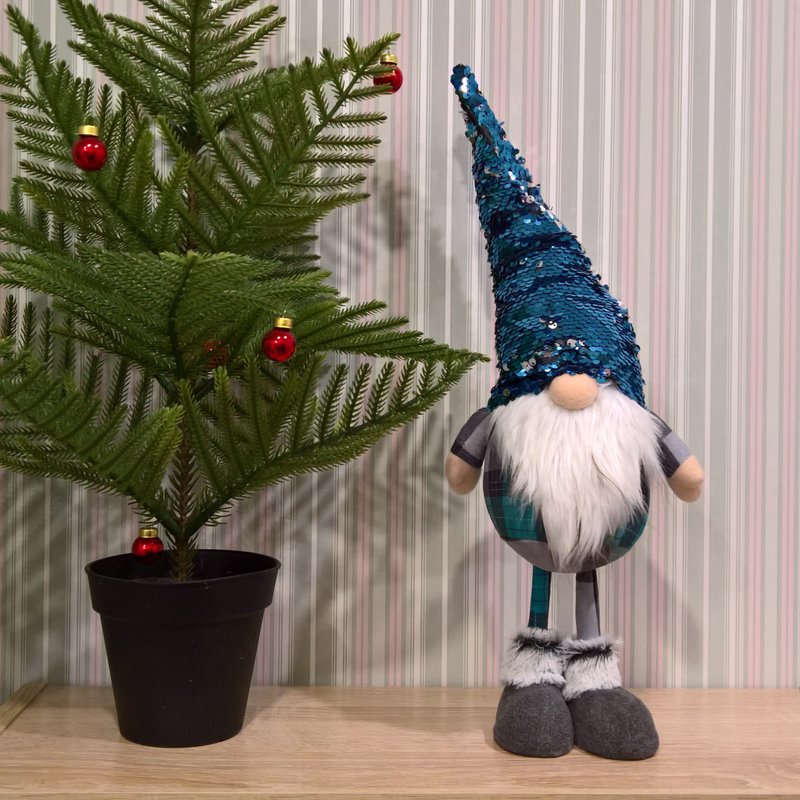 Christmas Gnome with Blue-Silver Sequin, Nordic Xmas Home Decoration Tomte - 玩偶/公仔 - 聚酯纤维 