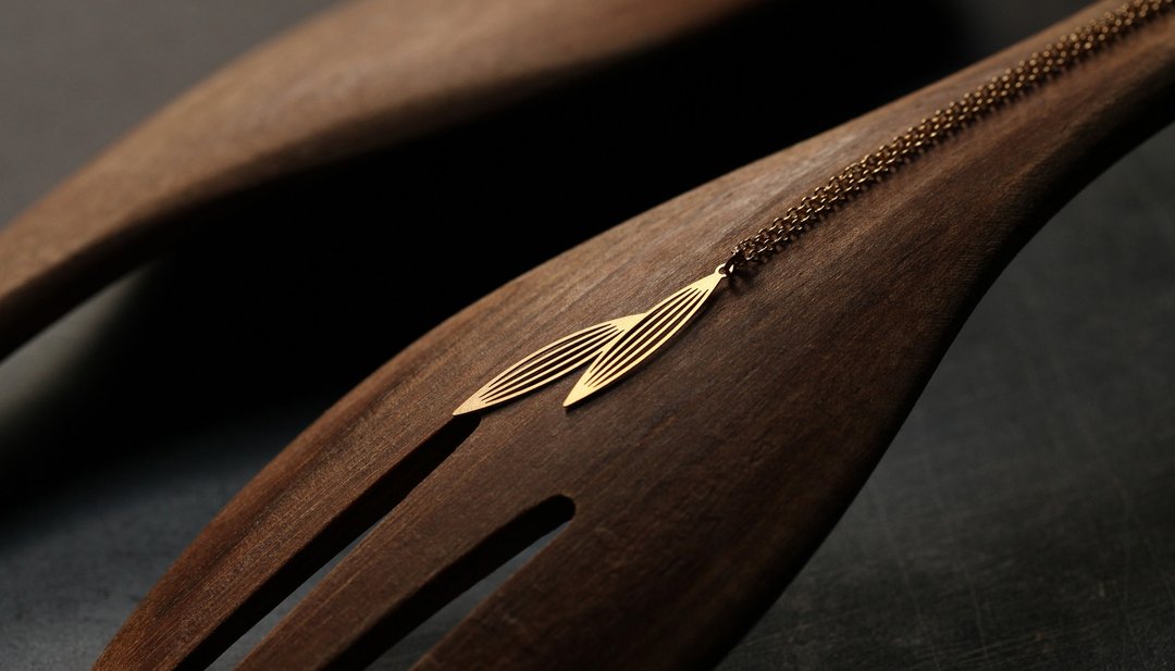 金淡竹二叶项链 Two Sasagrasses Pendant (Gold) - 项链 - 其他金属 金色