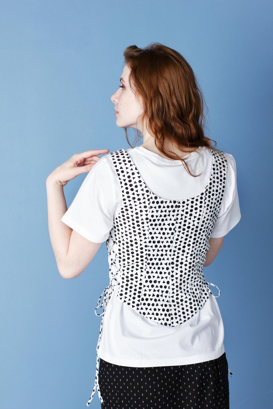 Soft tie up corset, Womans fashion fitted cami top, Tank bustier cover top - 女装上衣 - 棉．麻 黑色