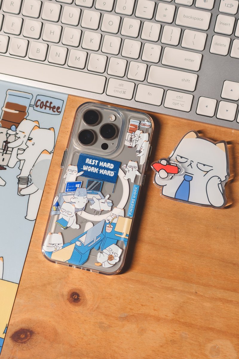 厌世猫扮工日常 透明MAGSAFE CASE - 手机壳/手机套 - 塑料 蓝色