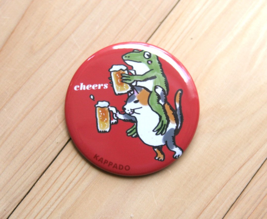 Can badge Cat and blue frog toast - 胸针 - 其他金属 红色