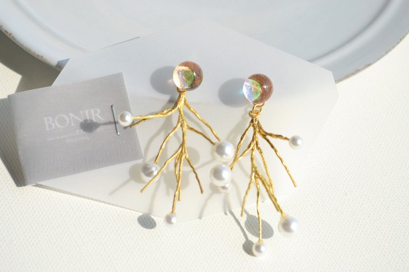 sakura + rosée - 耳环/耳夹 - 玻璃 