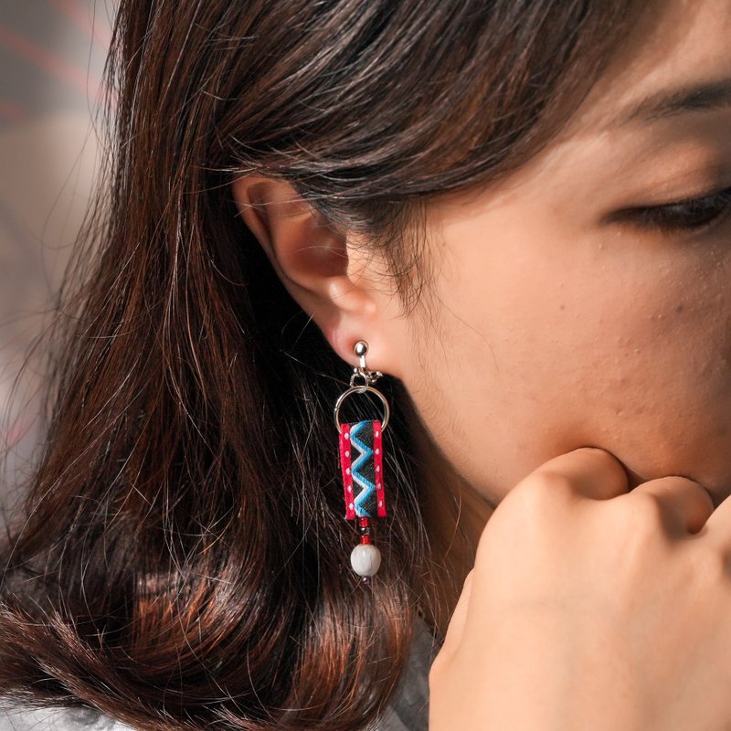 【原风艺站】图腾织带薏苡珠耳环 | 长形款 | 原住民 族服 台湾印 - 耳环/耳夹 - 其他人造纤维 