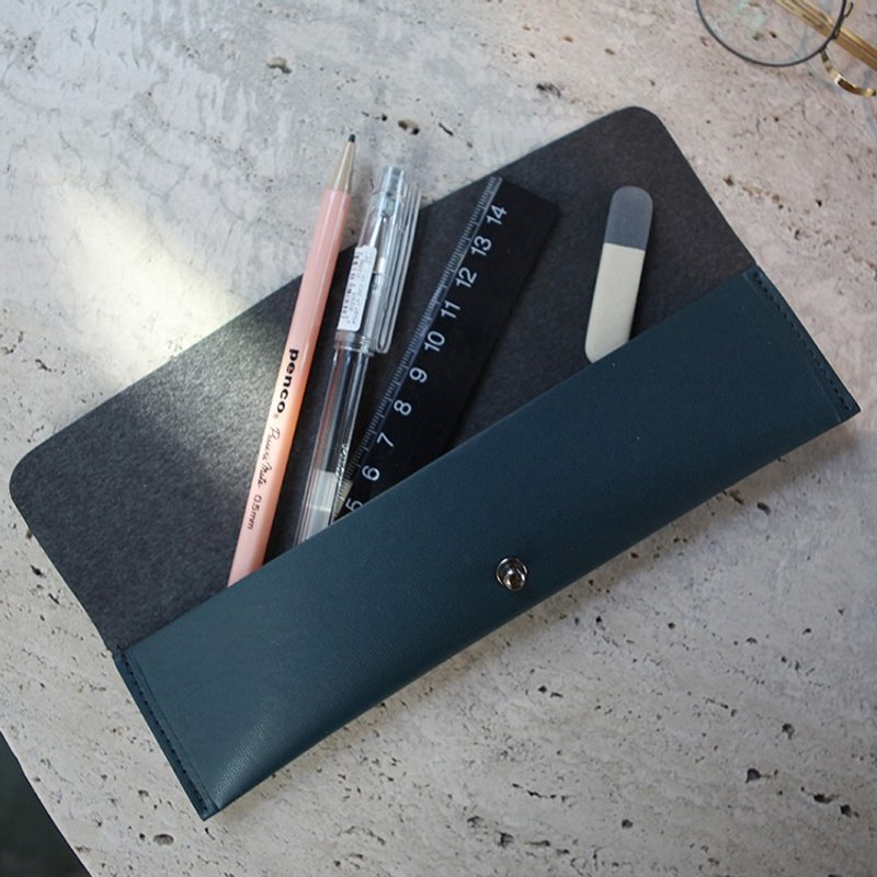 【ithinkso】千岁绿 皮质迷你收纳笔袋 MILD PEN CASE_ Dark Green - 笔筒/笔座 - 真皮 蓝色
