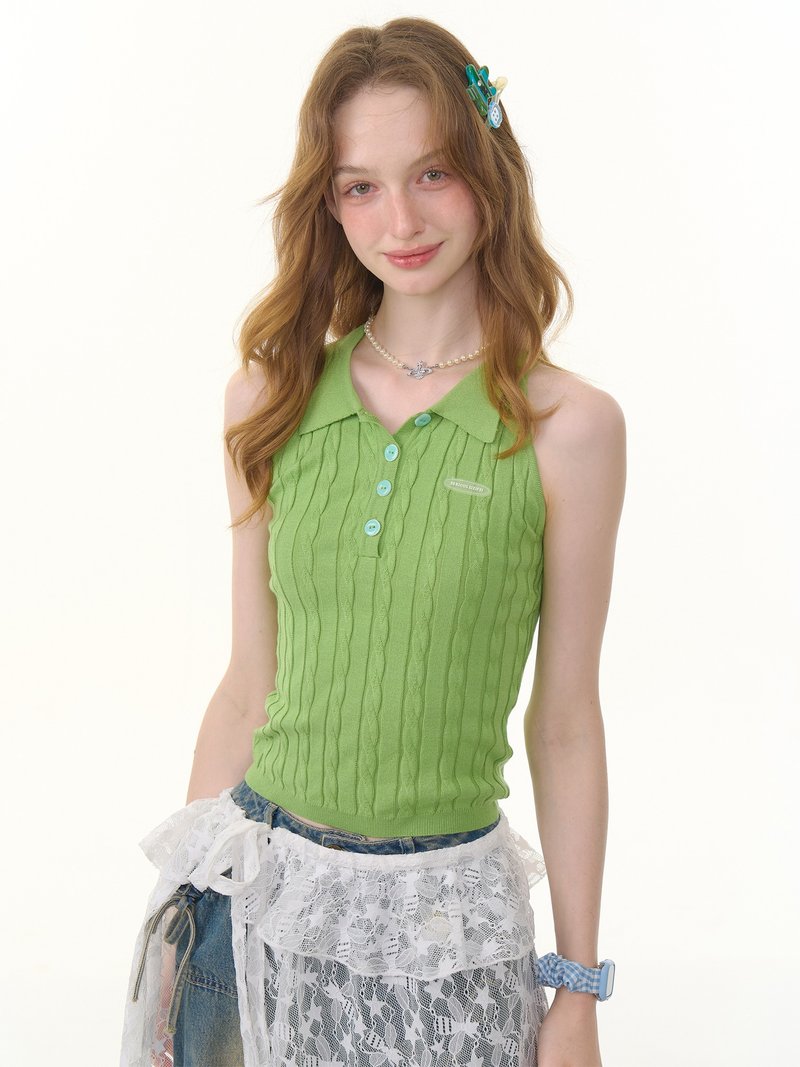 ziziFei夏季新款美式复古无袖上衣短款外穿修身polo领针织背心女 - 女装背心 - 其他材质 